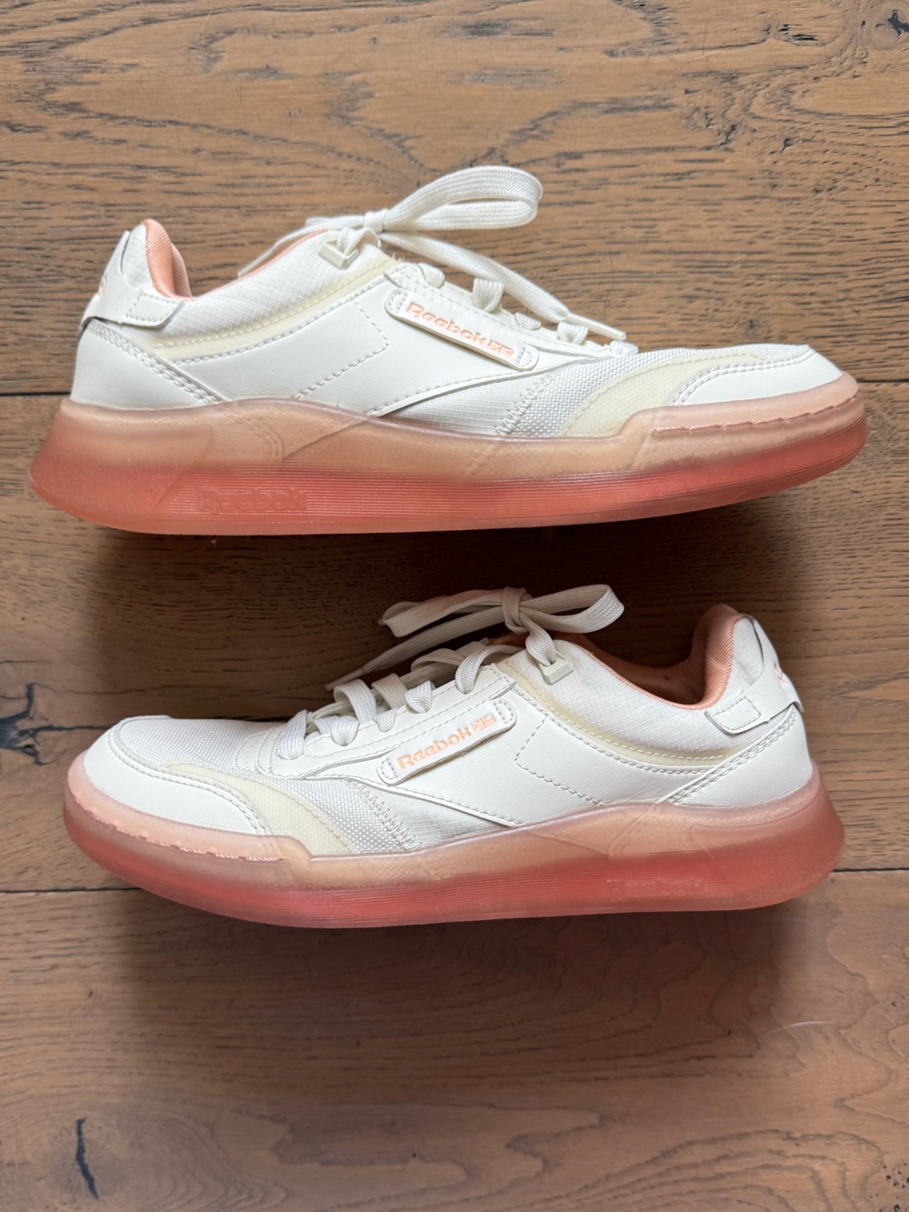 Reebok Classics White + Peach Pink Translucent Sole Sneakers Women’s 7.5